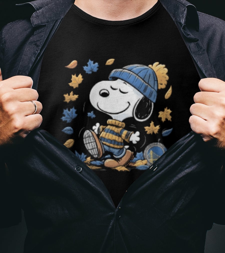 Golden State Warriors NBA Snoopy Autumn Leaves Beanie T-Shirt