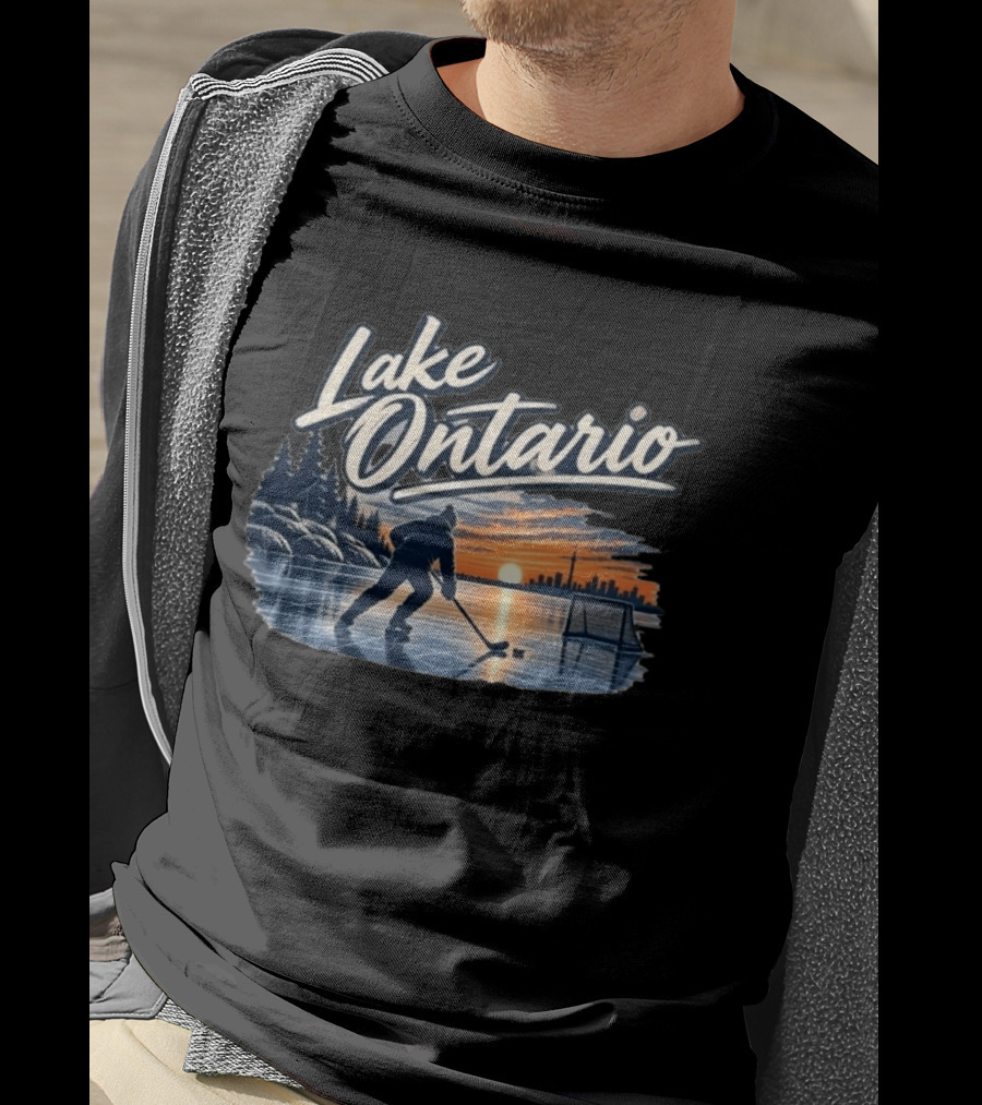 Lake Ontario Ice Hockey Sunset Silhouette With Toronto Cityscape T-Shirt