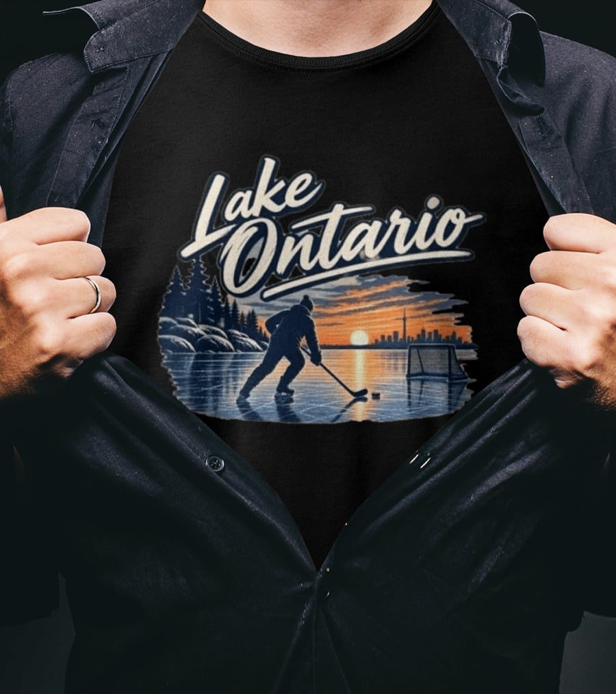 Lake Ontario Ice Hockey Sunset Silhouette With Toronto Cityscape T-Shirt