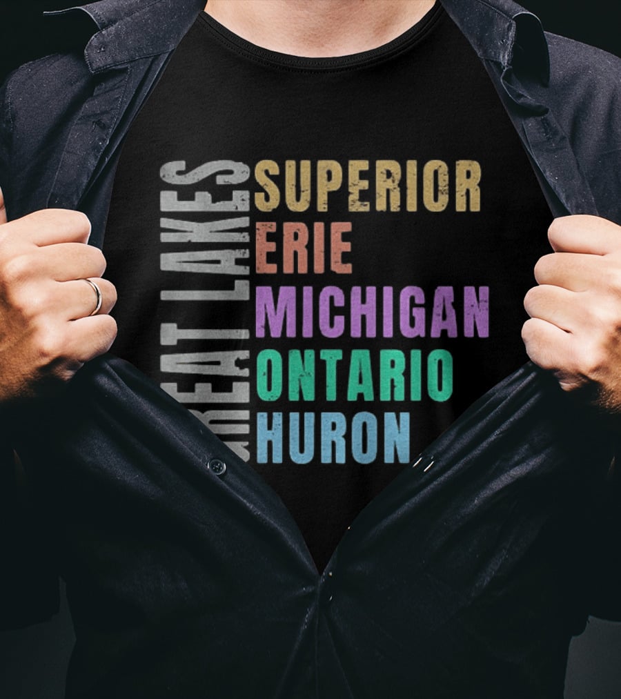 Great Lakes Superior Erie Michigan Ontario Huron Geography T-Shirt
