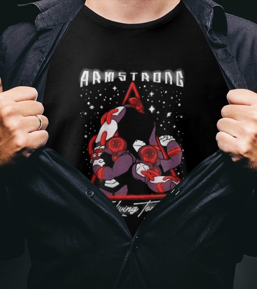Armstrong Three Armored Sci Fi Astronauts Red Triangle Starfield Cartoon T-Shirt