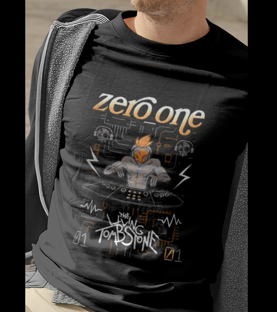Zero One Living Tombstone Futuristic DJ Circuit Board 01 Soundwaves T-Shirt
