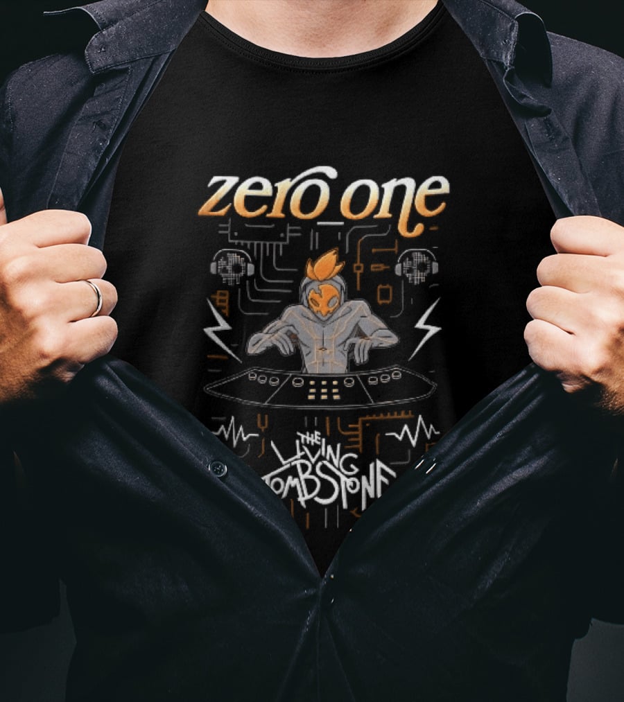 Zero One Living Tombstone Futuristic DJ Circuit Board 01 Soundwaves T-Shirt