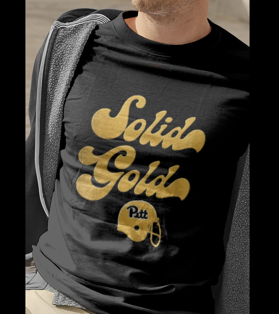 Pittsburgh Panthers Solid Gold Script Font Yellow Football Helmet T-Shirt