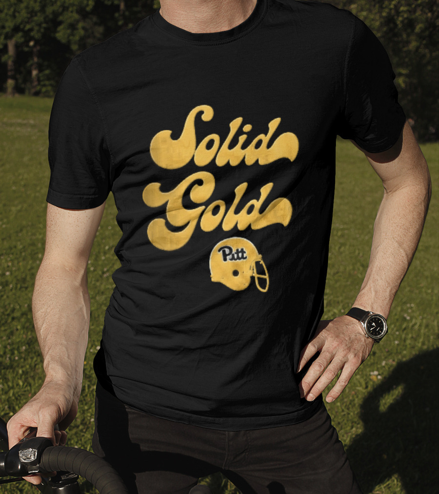 Pittsburgh Panthers Solid Gold Script Font Yellow Football Helmet T-Shirt