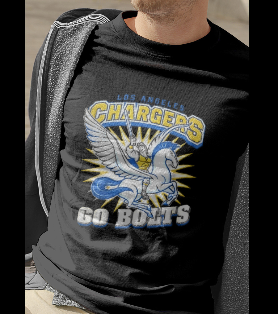 Los Angeles Chargers Go Bolts Hercules Pegasus Sword Cartoon Sunburst T-Shirt