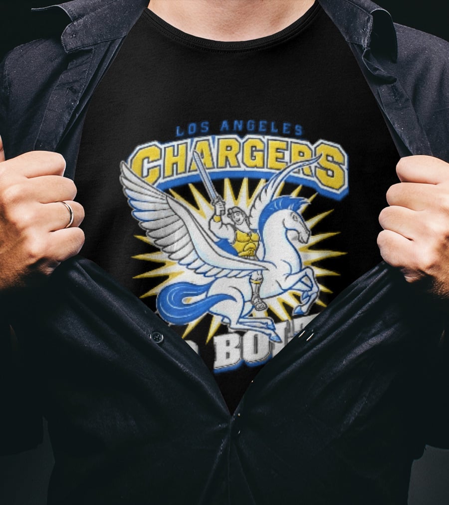 Los Angeles Chargers Go Bolts Hercules Pegasus Sword Cartoon Sunburst T-Shirt