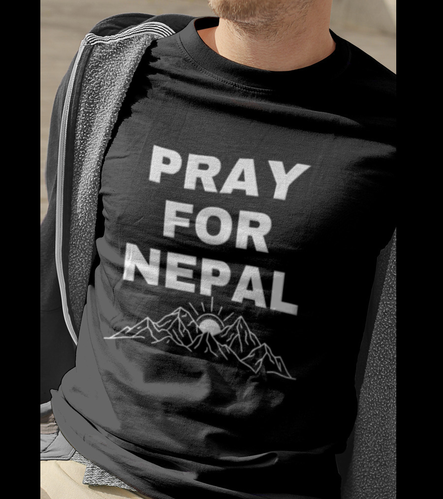 Pray For Nepal Himalayan Mountain Sun Relief Support T-Shirt