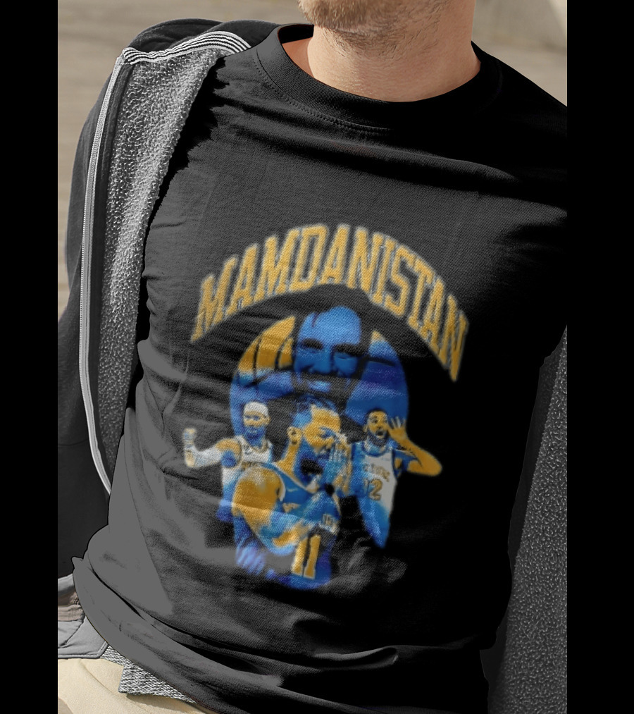 Mamdanistan Jalen Brunson Karl Anthony Towns Zohran Mamdani Halftone Basketball Collage T-Shirt