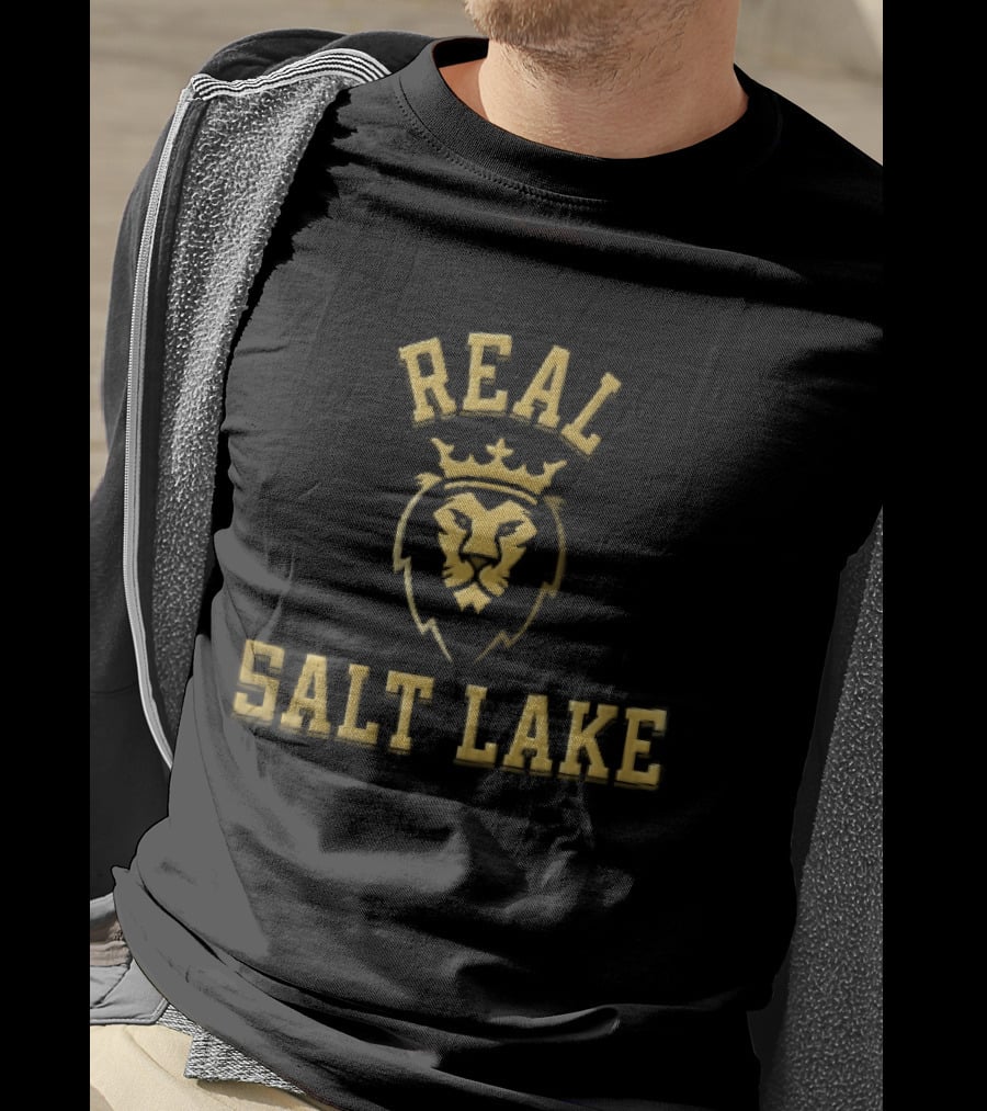 Real Salt Lake MLS Gold Maroon Crowned Lion Head T-Shirt
