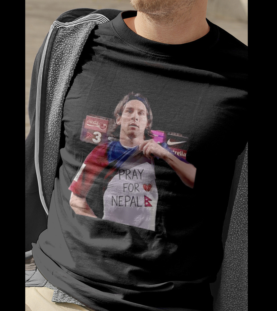Messi Pray For Nepal 2026 Coca Cola Nike Estrella Football T-Shirt
