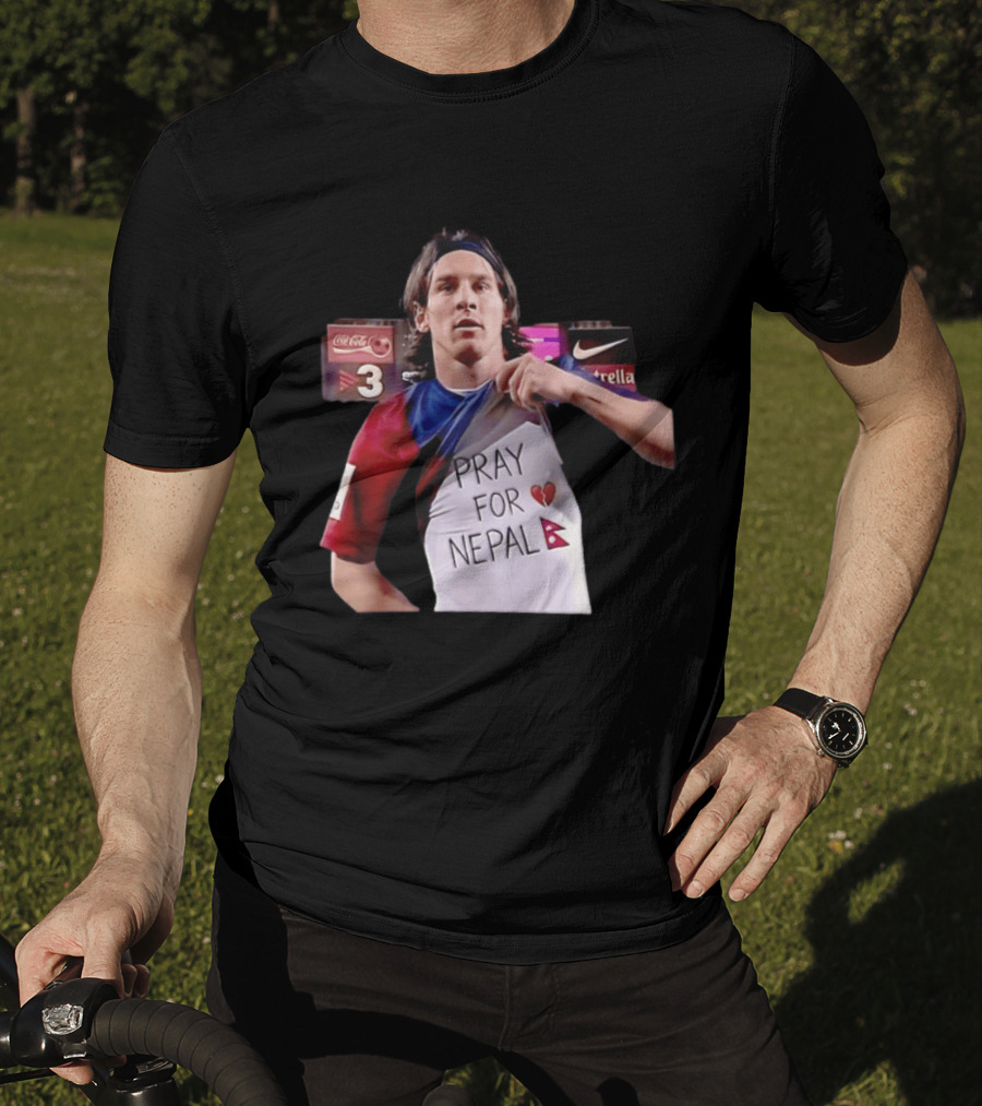 Messi Pray For Nepal 2026 Coca Cola Nike Estrella Football T-Shirt