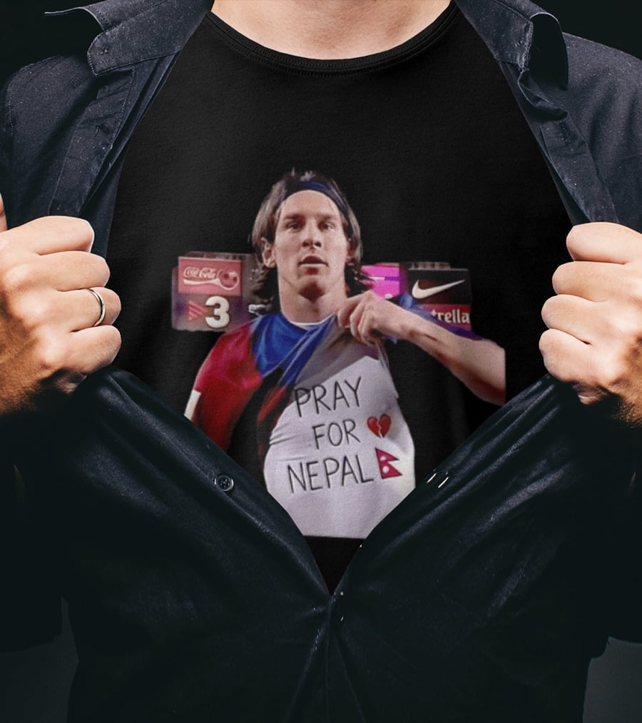 Messi Pray For Nepal 2026 Coca Cola Nike Estrella Football T-Shirt
