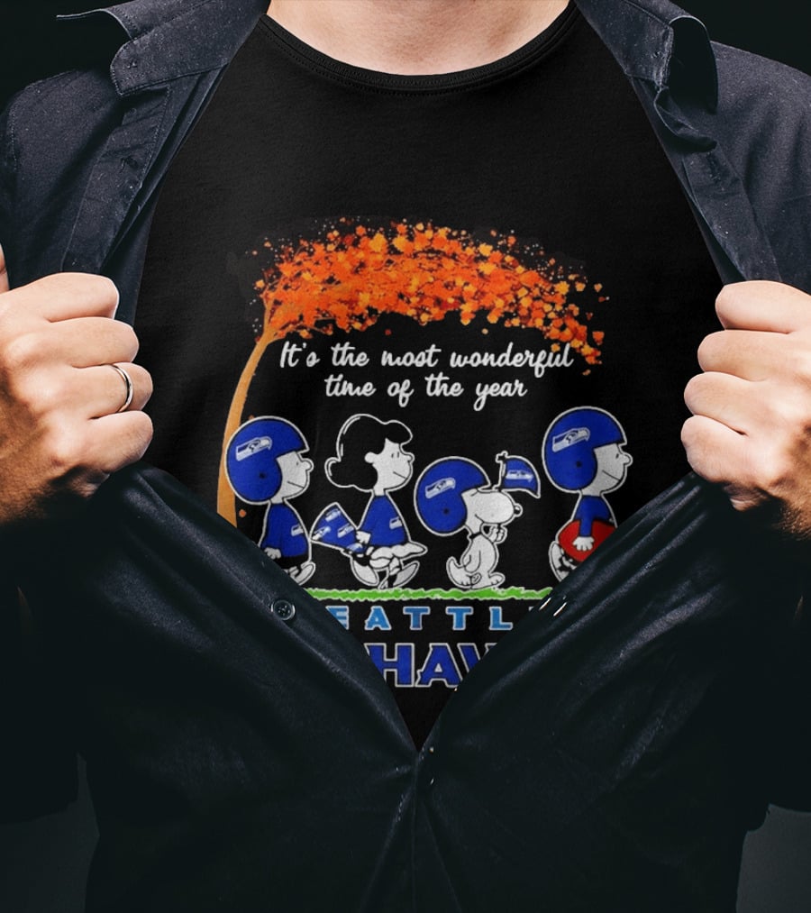 Seattle Seahawks Peanuts It's The Most Wonderful Time Of The Year 2026 T-Shirt