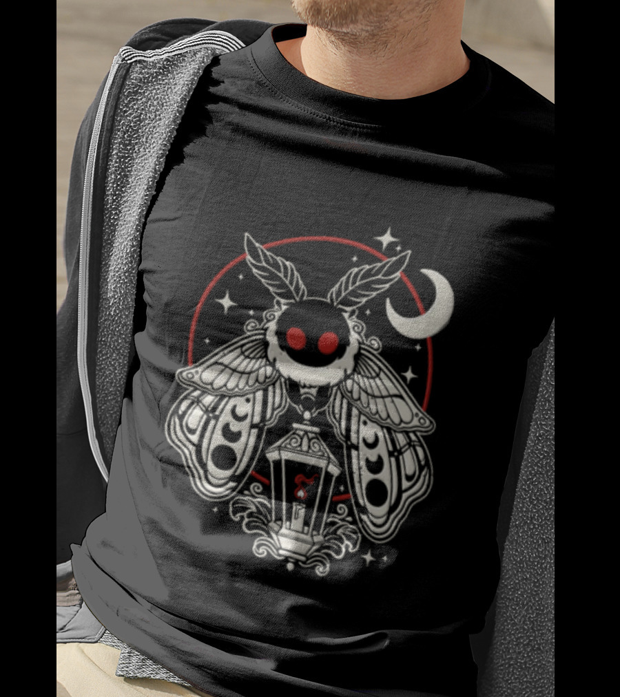 Mothman Lantern Moon Stars T-Shirt