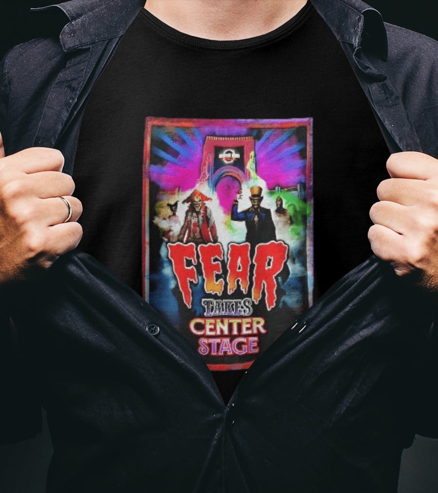 Universal Studios Fear Takes Center Stage Horror Characters Neon Archway Fog T-Shirt