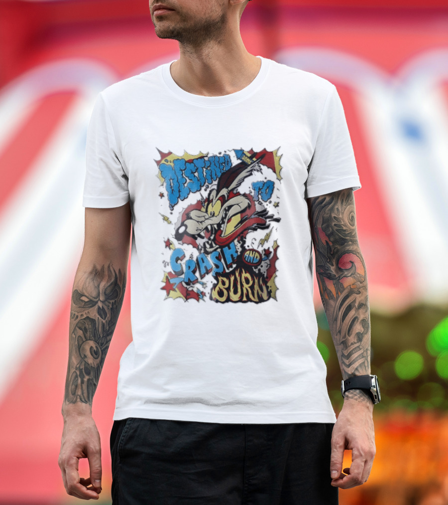 Acme Destined To Crash And Burn Cartoon Wile E. Coyote Rocket Flames T-Shirt