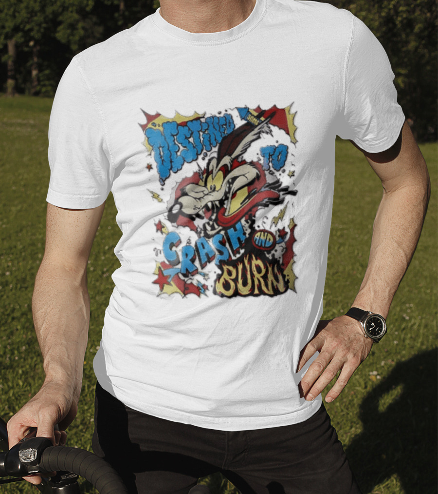 Acme Destined To Crash And Burn Cartoon Wile E. Coyote Rocket Flames T-Shirt