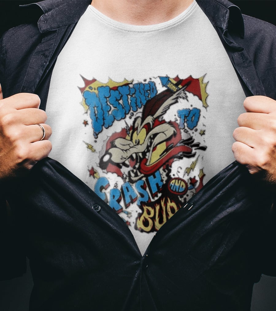Acme Destined To Crash And Burn Cartoon Wile E. Coyote Rocket Flames T-Shirt
