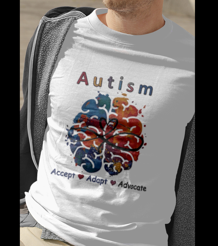 Autism Infinity Heart Accept Adapt Advocate Colorful Watercolor Brain T-Shirt