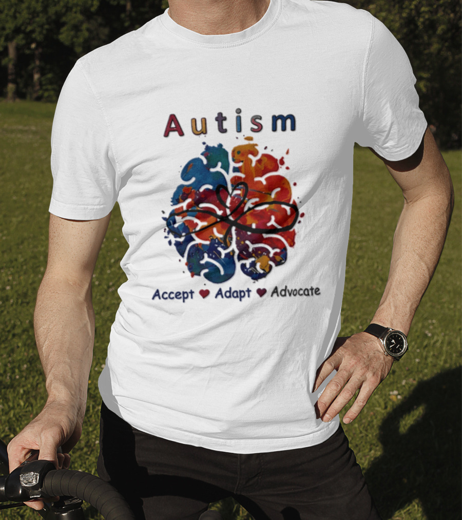 Autism Infinity Heart Accept Adapt Advocate Colorful Watercolor Brain T-Shirt