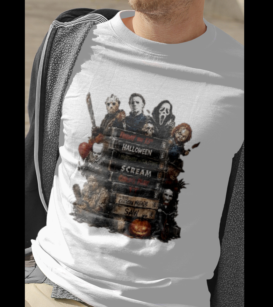 Friday The 13th Halloween Nightmare On Elm Street Scream Child's Play IT Texas Chainsaw Massacre Saw Horror Movie Stack T-Shirt