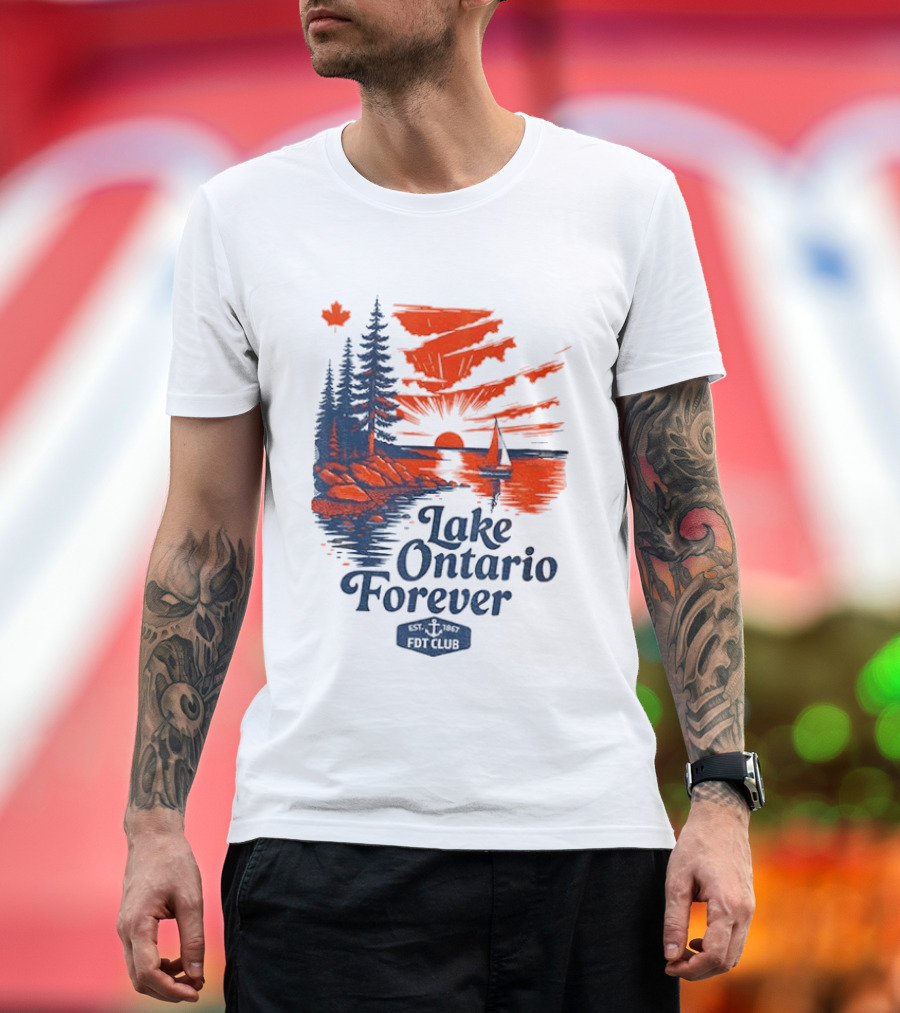 Lake Ontario Forever Sunset Sailboat FDT Club Canada Maple Leaf Scenery T-Shirt