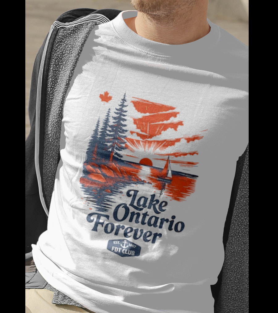 Lake Ontario Forever Sunset Sailboat FDT Club Canada Maple Leaf Scenery T-Shirt