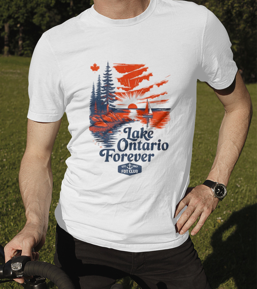Lake Ontario Forever Sunset Sailboat FDT Club Canada Maple Leaf Scenery T-Shirt