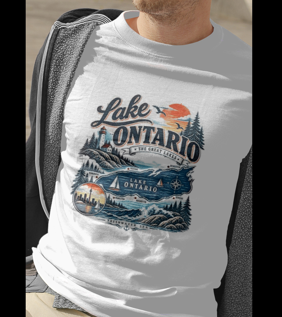 Lake Ontario The Great Lakes Map Toronto Hamilton Rochester Freshwater Sea T-Shirt