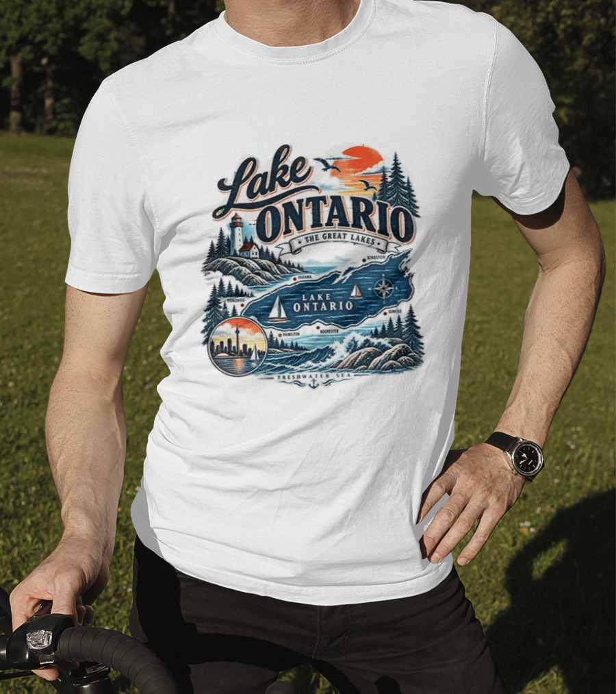 Lake Ontario The Great Lakes Map Toronto Hamilton Rochester Freshwater Sea T-Shirt