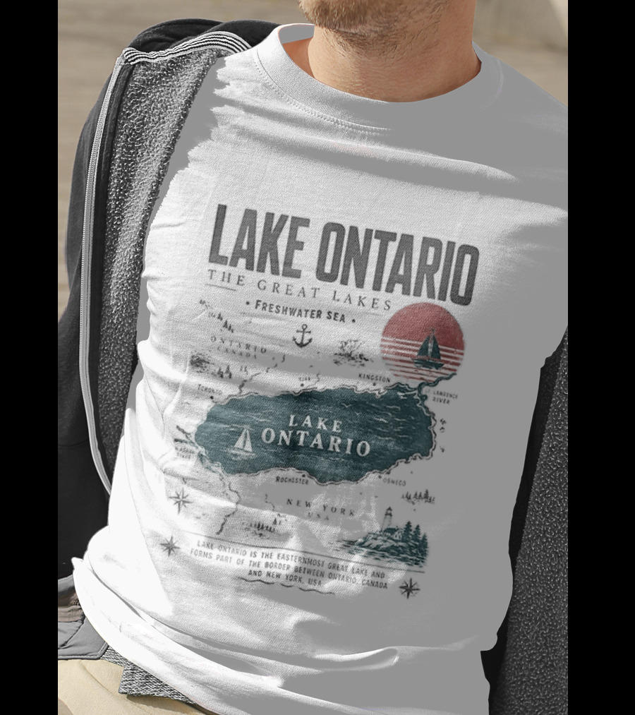 Lake Ontario Map And Sailboat The Great Lakes Resist T-Shirt