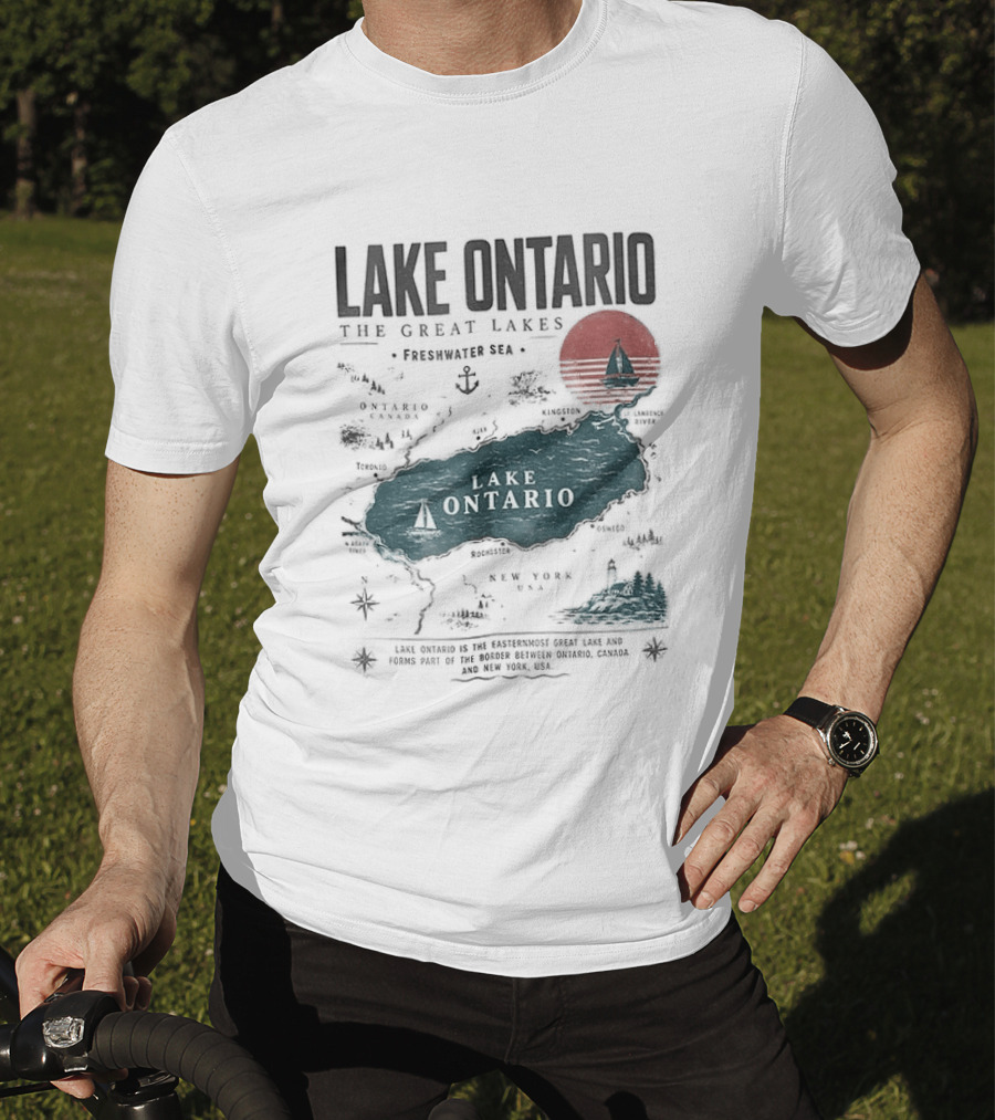 Lake Ontario Map And Sailboat The Great Lakes Resist T-Shirt
