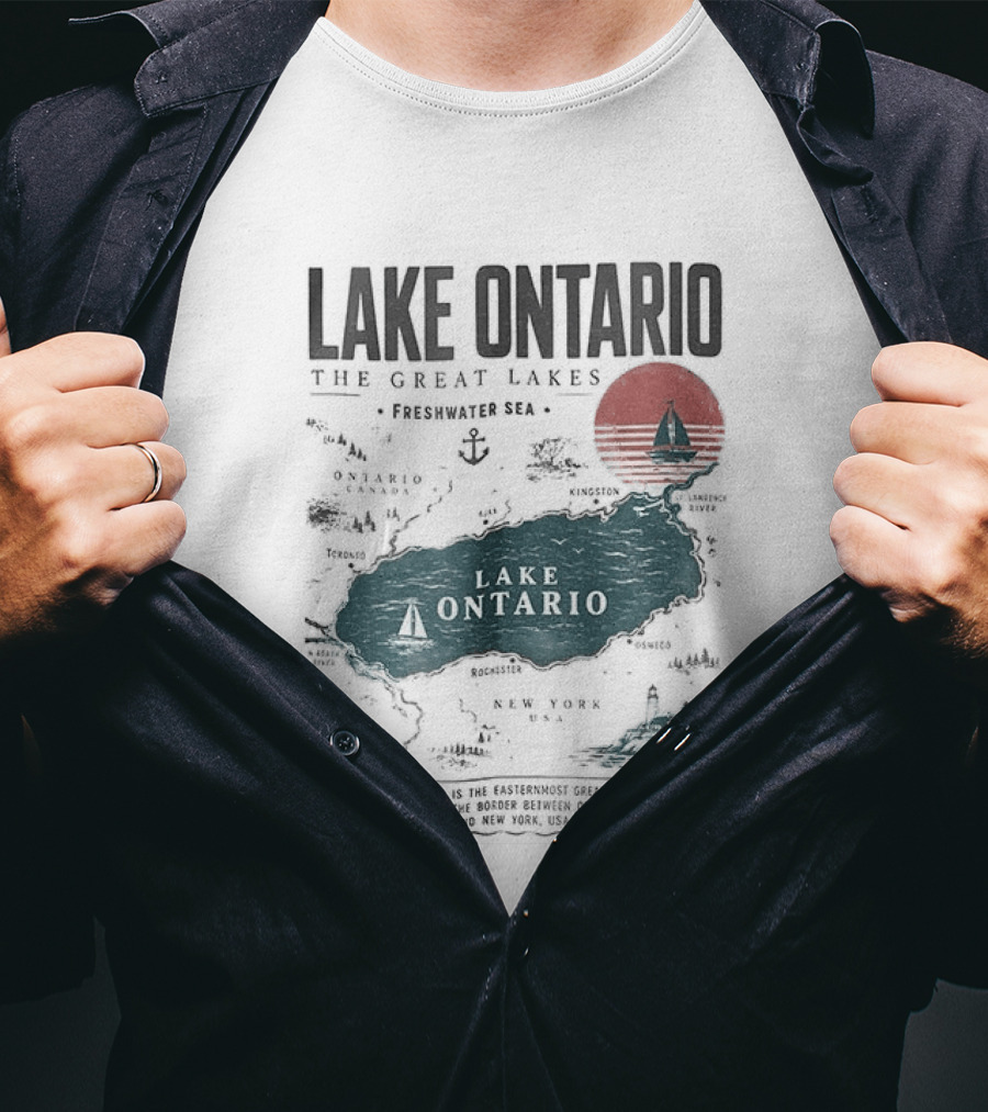 Lake Ontario Map And Sailboat The Great Lakes Resist T-Shirt