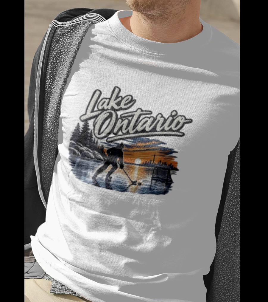 Lake Ontario Ice Hockey Player Skating Sunset Toronto Skyline T-Shirt