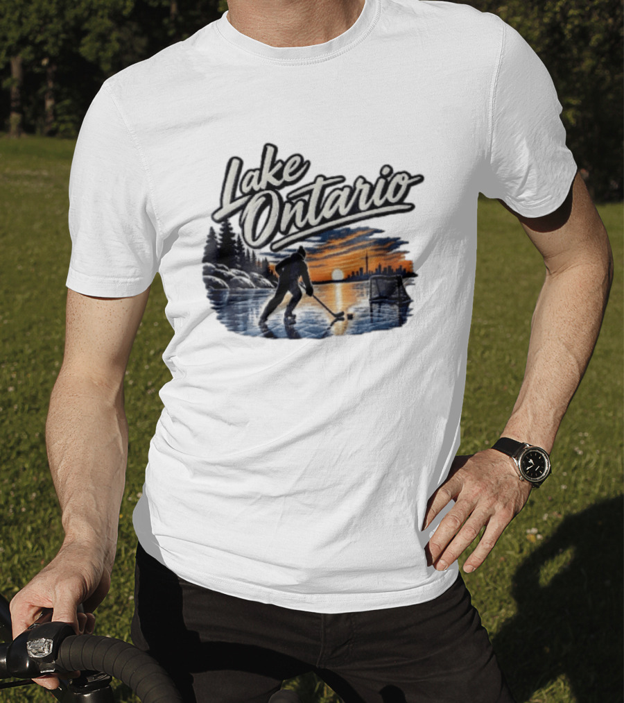 Lake Ontario Ice Hockey Player Skating Sunset Toronto Skyline T-Shirt