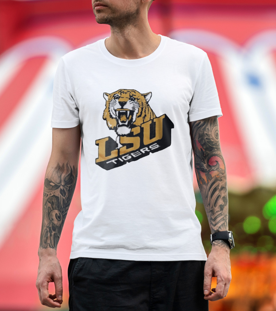 Louisiana State LSU Tigers Roaring 3D Block NCAA T-Shirt