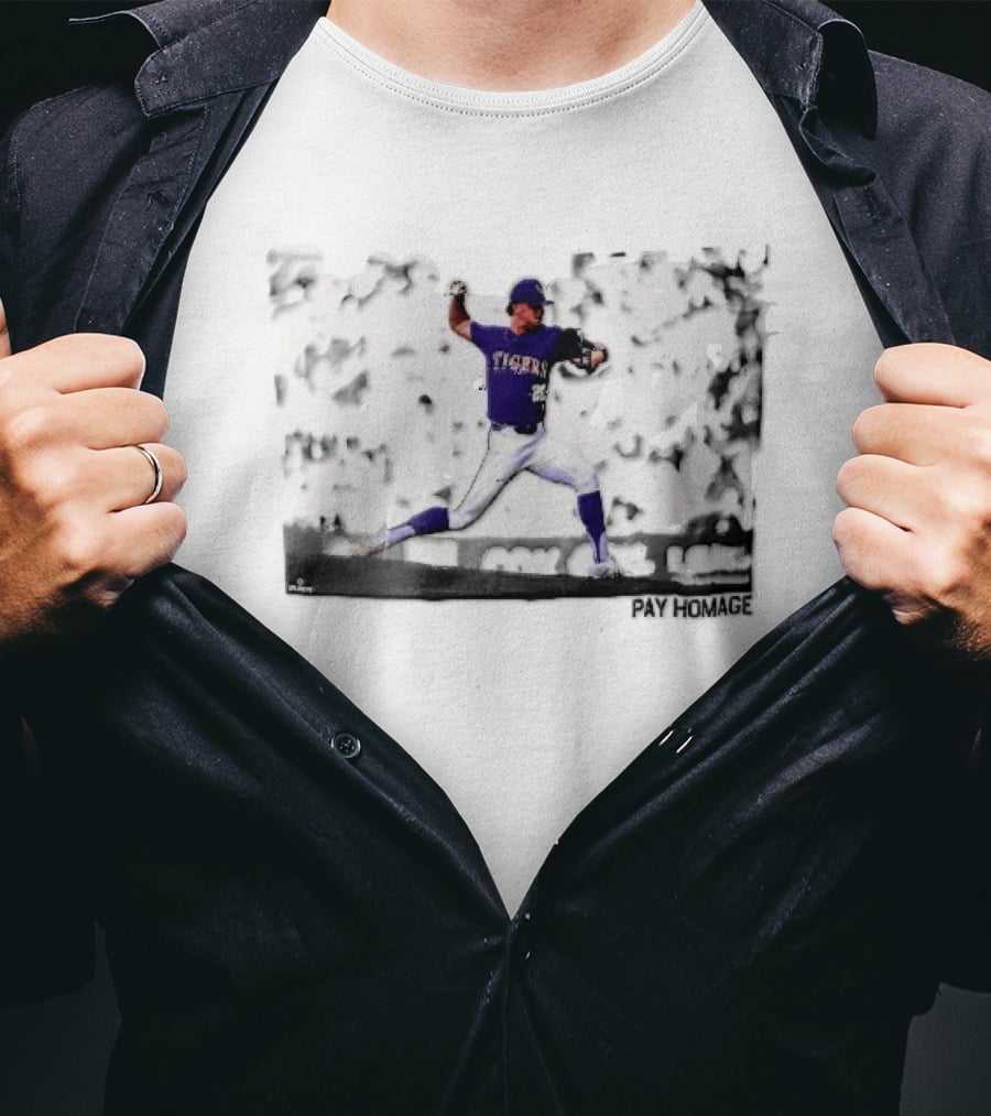 LSU Tigers NCAA Pitcher Action Pay Homage High Contrast T-Shirt