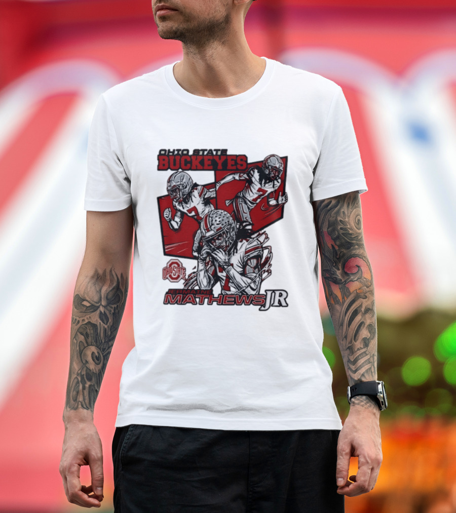 Ohio State Buckeyes Jermaine Mathews Jr. Comic Football Action T-Shirt