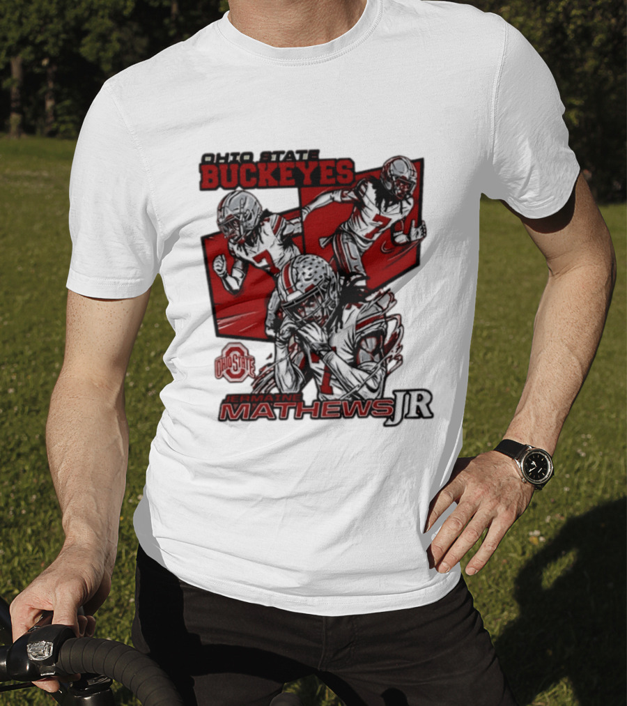 Ohio State Buckeyes Jermaine Mathews Jr. Comic Football Action T-Shirt