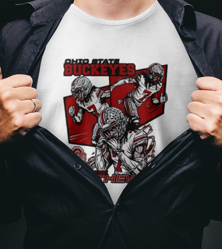 Ohio State Buckeyes Jermaine Mathews Jr. Comic Football Action T-Shirt