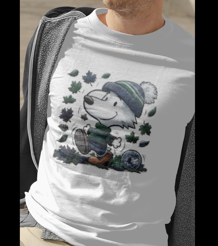 Minnesota Timberwolves Snoopy Beanie Boots Falling Leaves Cartoon T-Shirt
