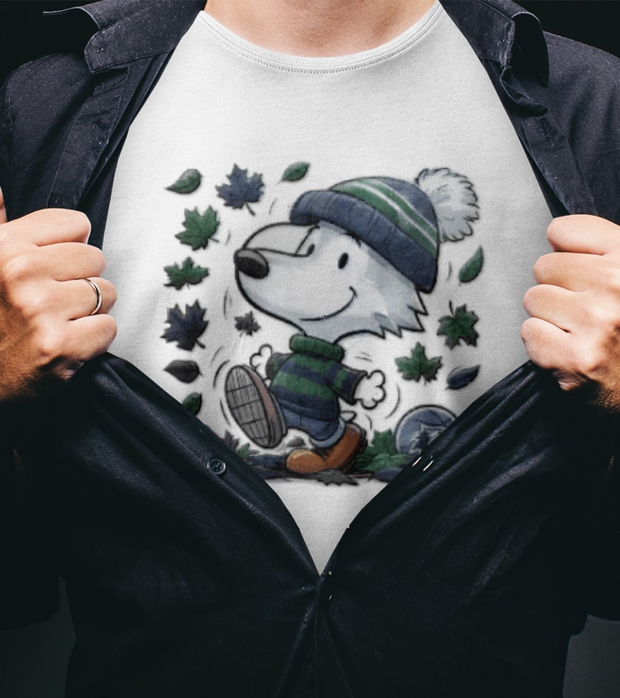 Minnesota Timberwolves Snoopy Beanie Boots Falling Leaves Cartoon T-Shirt