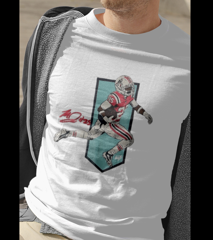 New England Patriots Marcus Jones 25 Red Throwback Uniform Running Vector T-Shirt