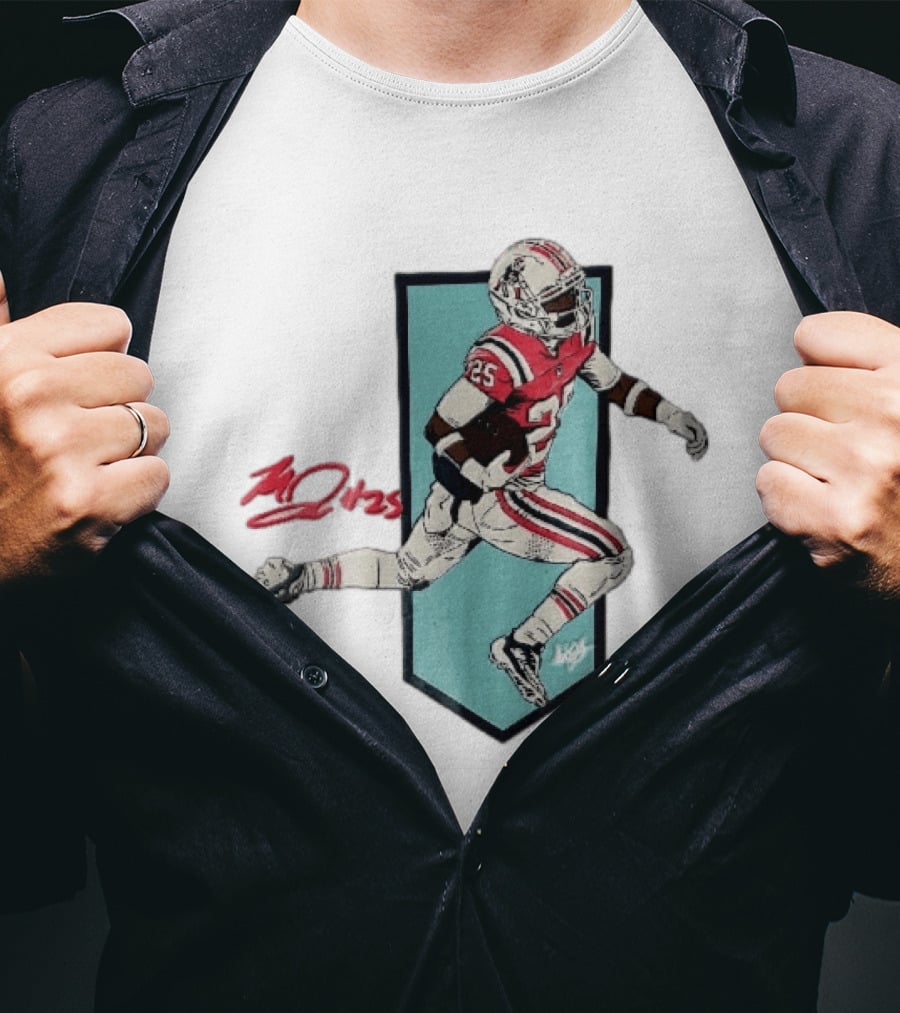 New England Patriots Marcus Jones 25 Red Throwback Uniform Running Vector T-Shirt