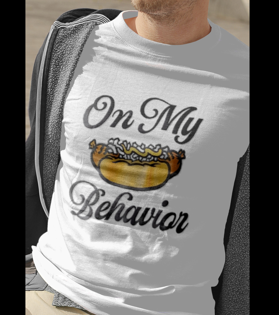 On My Behavior Hot Dog Mustard Relish Cartoon T-Shirt