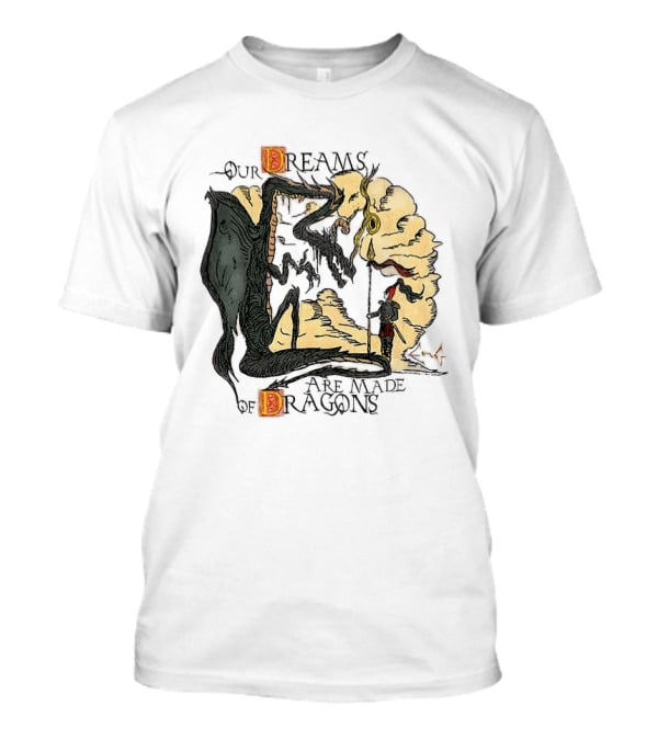 Our Dreams Are Made Of Dragons Artwork Yellow Red Black Fantasy T-Shirt