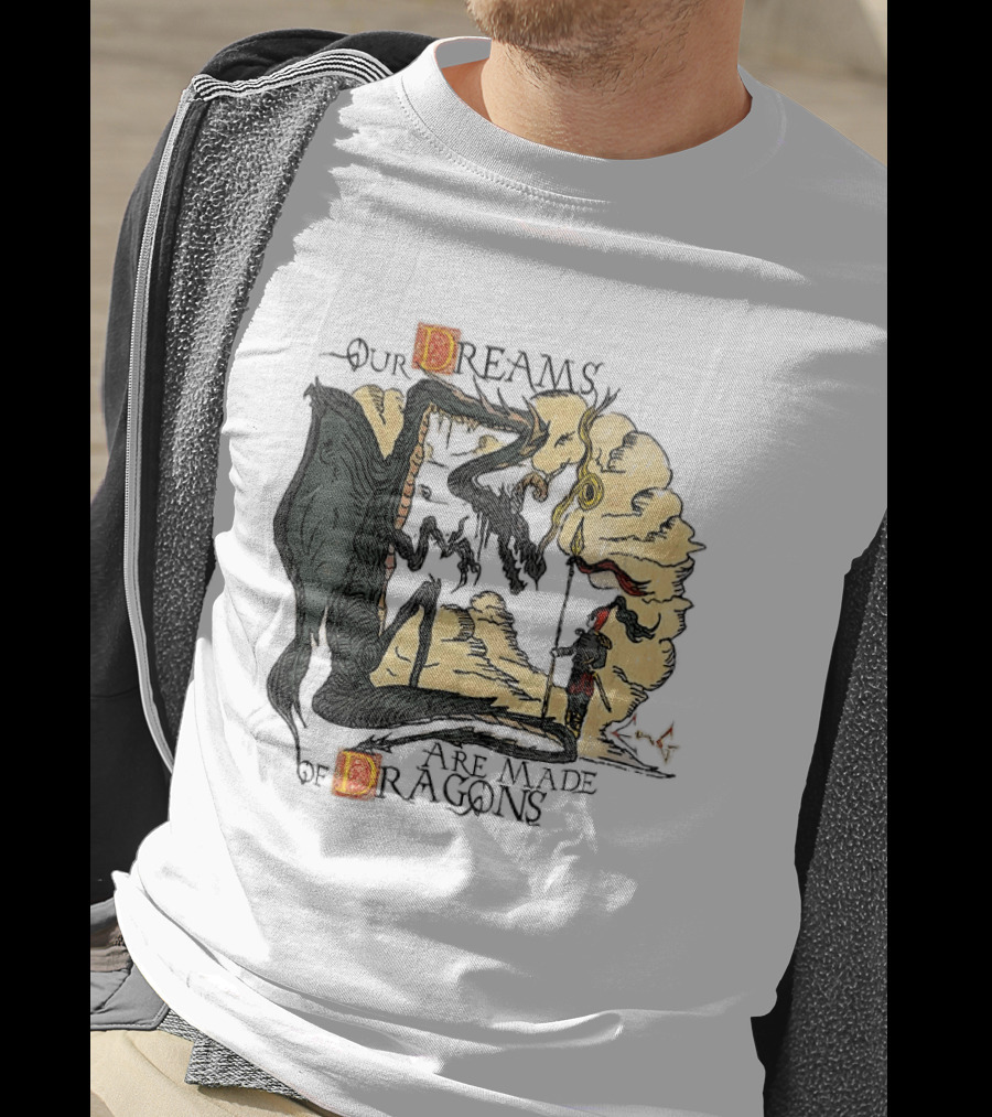 Our Dreams Are Made Of Dragons Artwork Yellow Red Black Fantasy T-Shirt