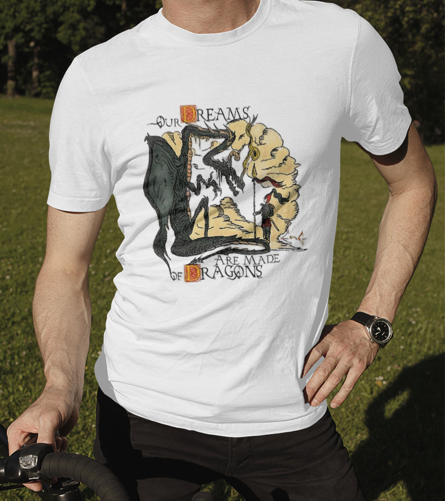 Our Dreams Are Made Of Dragons Artwork Yellow Red Black Fantasy T-Shirt