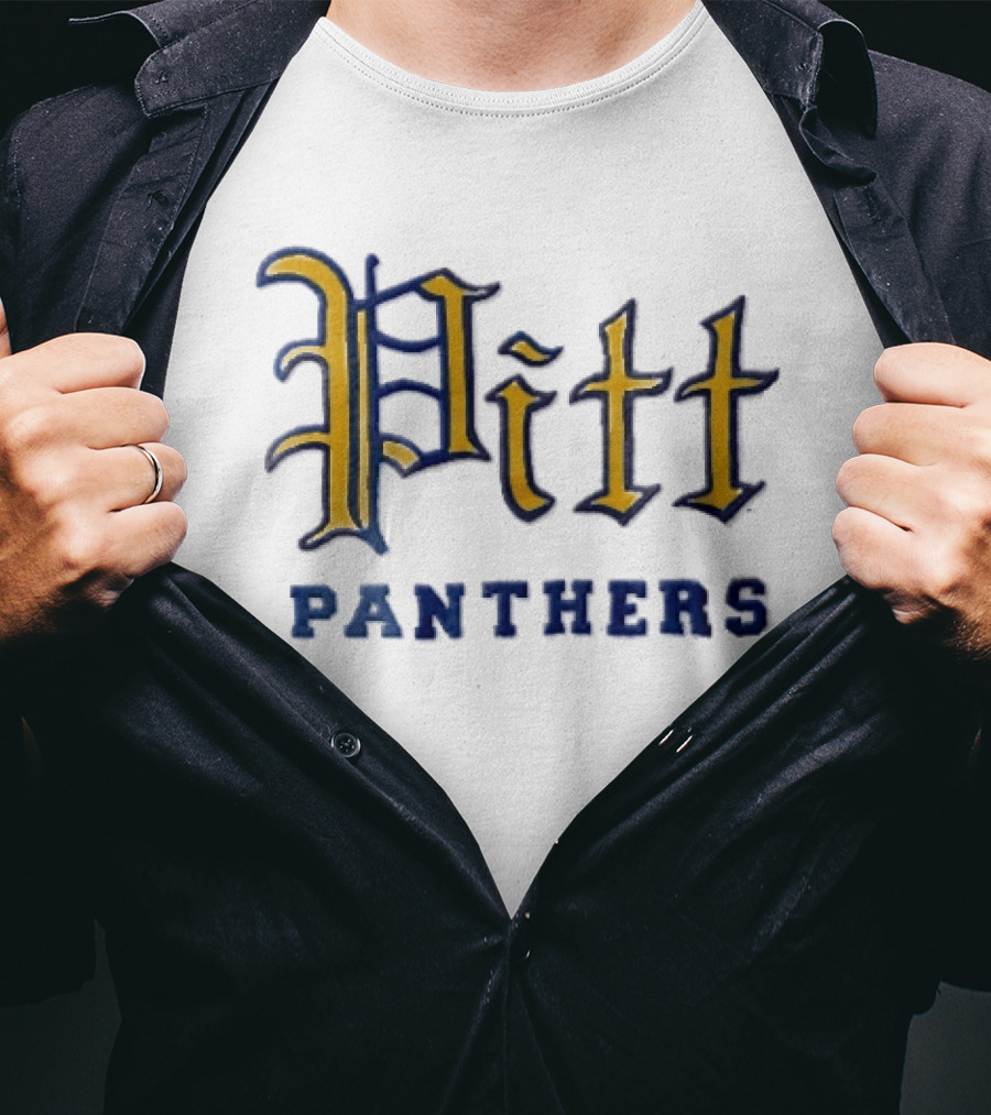 Pittsburgh Panthers Pitt Gold Gothic Script Block Lettering T-Shirt